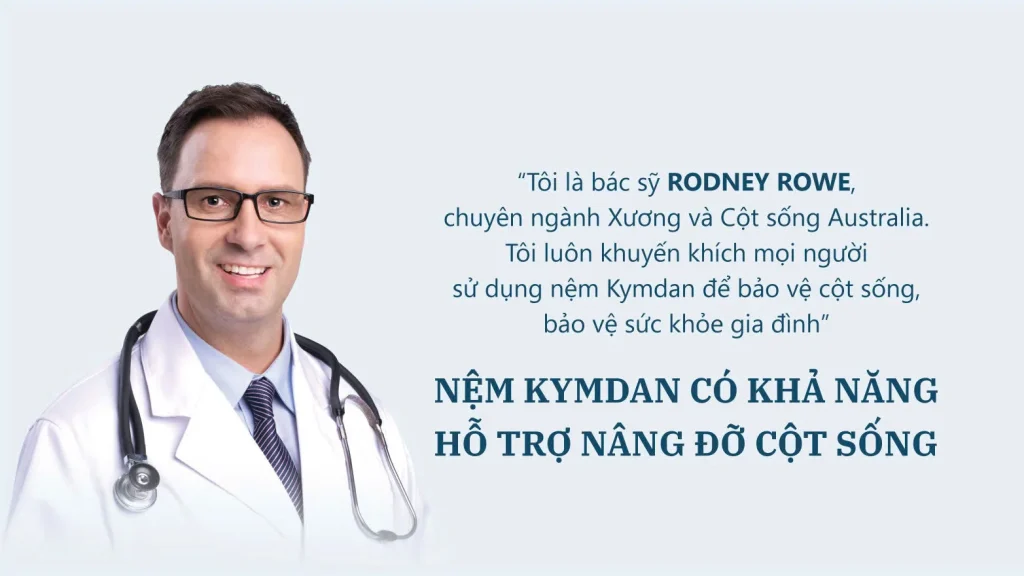 Cách chọn độ dày nệm Kymdan Massage nằm thoải mái nhất. So Sánh 6cm Đến 21cm 2 Bác sĩ Rodney Rowe, chuyên ngành Xương và Cột sống tại Australia, từng khuyến khích sử dụng nệm Kymdan để hỗ trợ bảo vệ cột sống và chăm sóc sức khỏe gia đình.