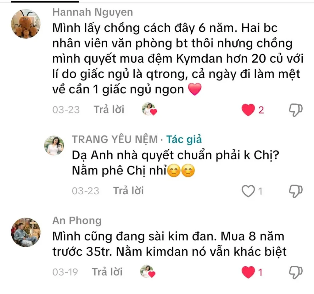 Nệm Kymdan Tiền Giang-Giá Tốt & Giao Nhanh Tận Nơi 5 Đánh giá của khách hàng về nệm Kymdan