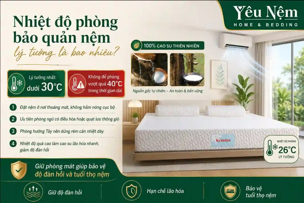 Cách vệ sinh và bảo quản nệm Kymdan bền đẹp trên 25 năm 18 Nhiệt độ phòng bảo quản nệm lý tưởng là bao nhiêu?