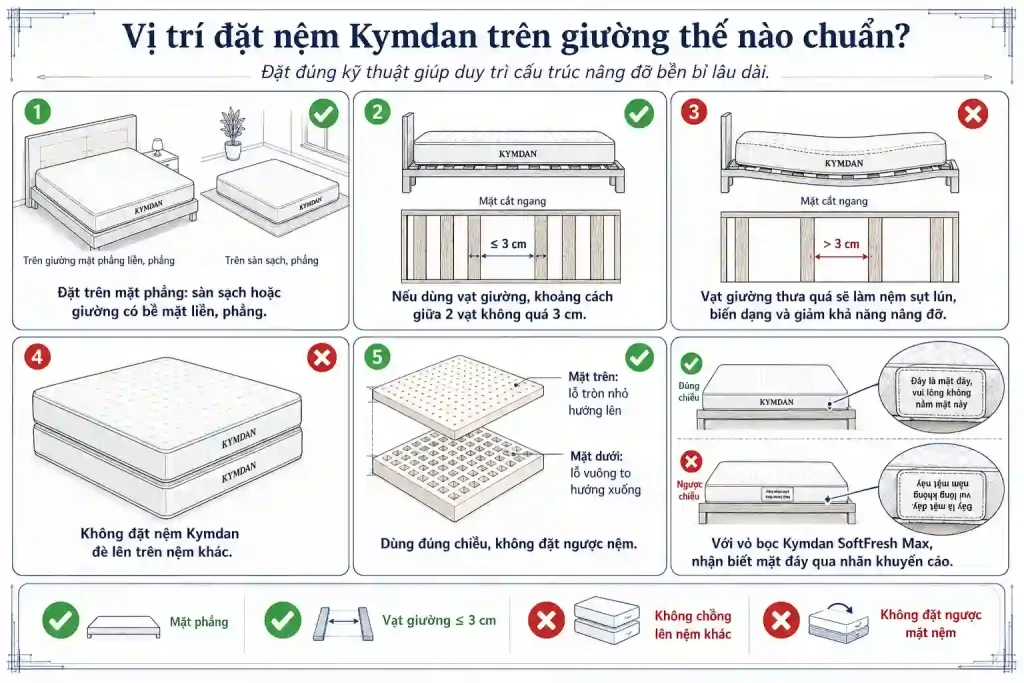Cách vệ sinh và bảo quản nệm Kymdan bền đẹp trên 25 năm 16 Cách đặt nệm kymdan đúng chuẩn