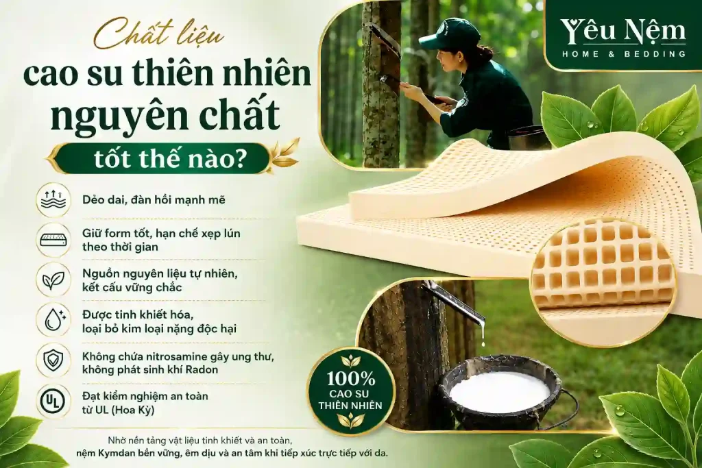 Nệm Kymdan được làm từ chất liệu cao su thiên nhiên nguyên chất có độ bền cao