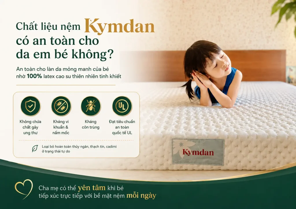 Dùng nệm Kymdan cho trẻ em có phù hợp không? Cách Chọn Nệm An Toàn Cho Bé 2 Chất liệu nệm Kymdan có an toàn cho da em bé không?