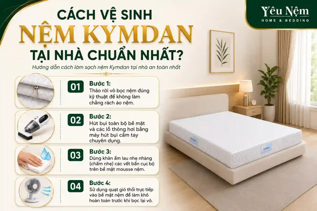 Cách vệ sinh và bảo quản nệm Kymdan bền đẹp trên 25 năm 5 Cách vệ sinh nệm Kymdan tại nhà chuẩn nhất?
