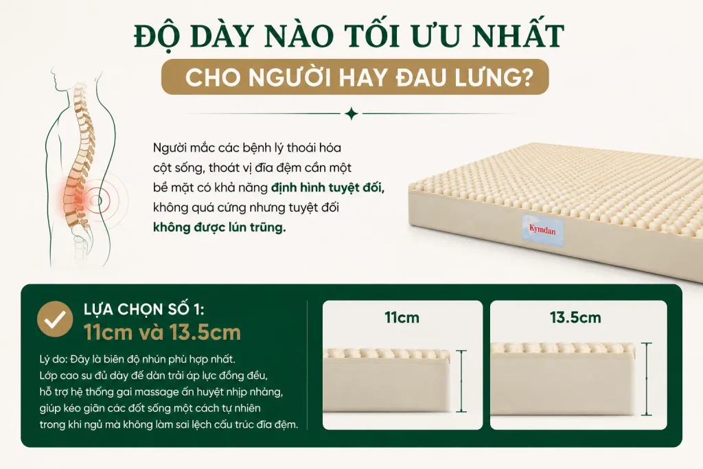 Cách chọn độ dày nệm Kymdan Massage nằm thoải mái nhất. So Sánh 6cm Đến 21cm 5 Độ dày nệm Kymdan Massage nào tối ưu nhất cho người hay đau lưng?