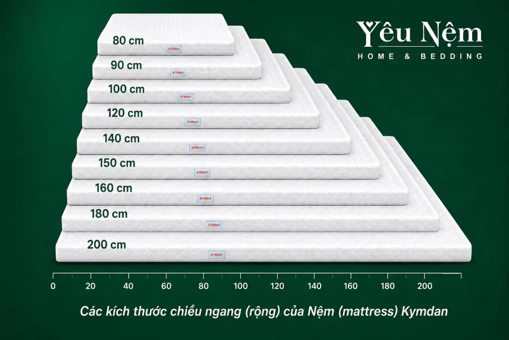 Nên Chọn Nệm Trước Hay Thiết Kế Giường Trước? Bí Mật Ít Ai Biết 4 Các kích thước nệm tiêu chuẩn