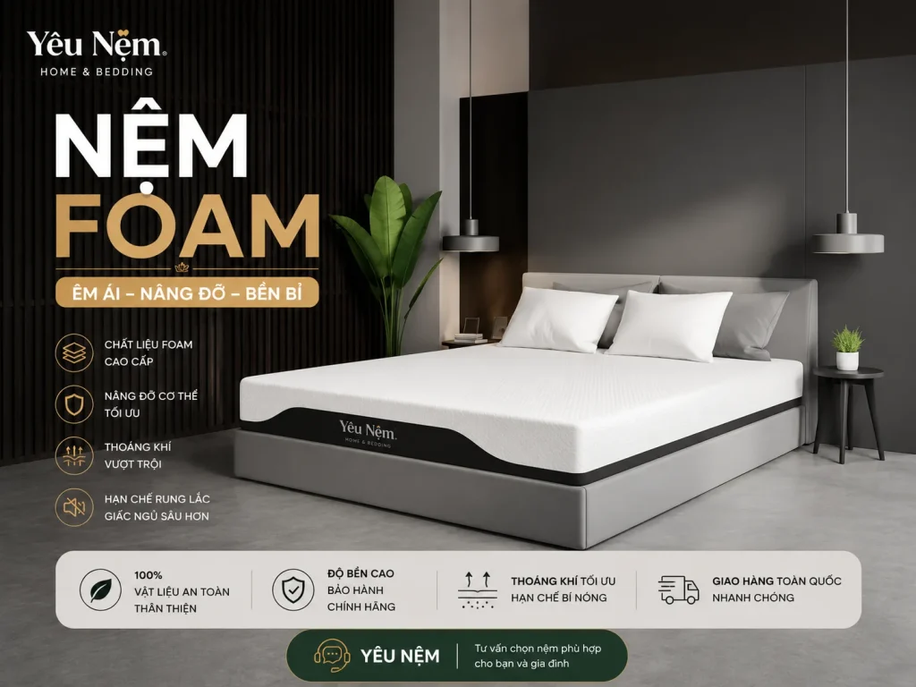 Nệm nào tốt nhất hiện nay? So sánh 9 dòng nệm mới nhất 2026 6 Nệm Foam Yêu Nệm