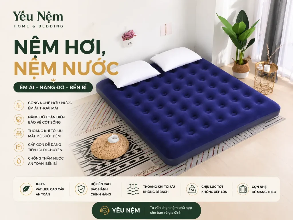 Nệm nào tốt nhất hiện nay? So sánh 9 dòng nệm mới nhất 2026 10 Nệm hơi và nệm nước