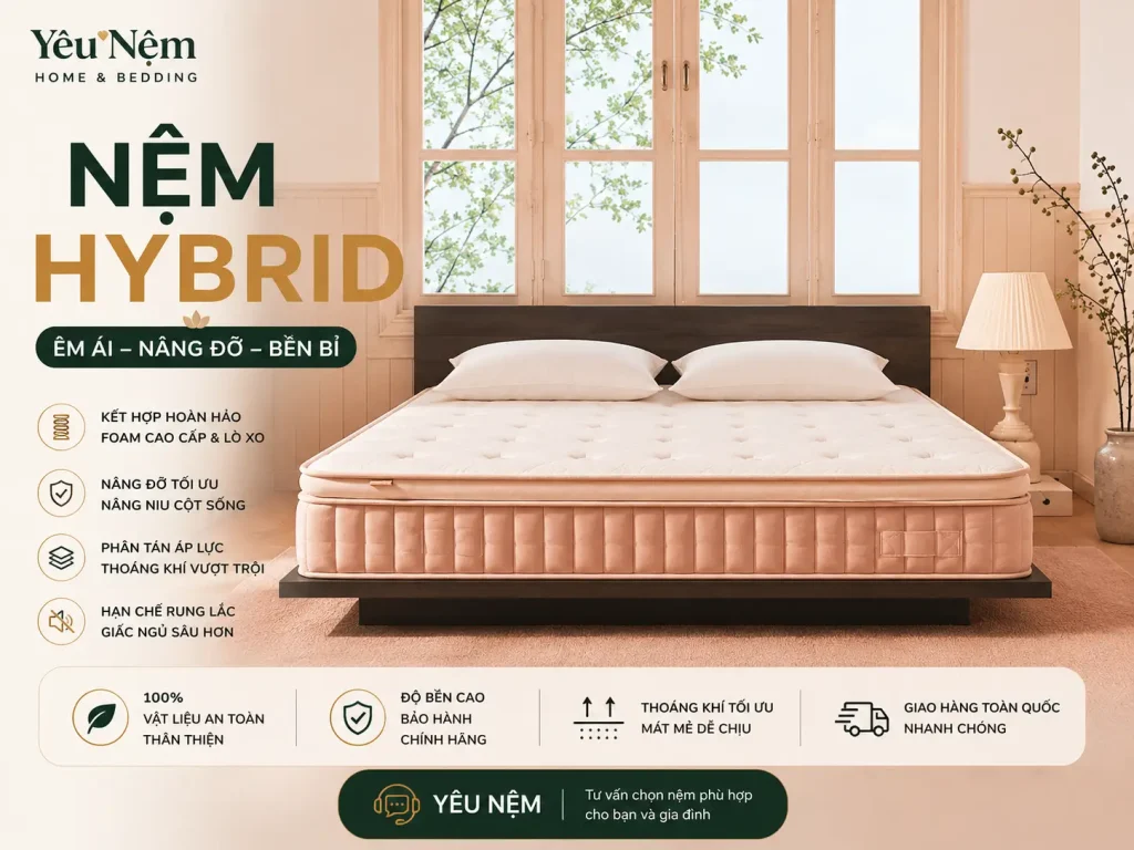 Nệm nào tốt nhất hiện nay? So sánh 9 dòng nệm mới nhất 2026 8 Nệm Hybrid đa tầng