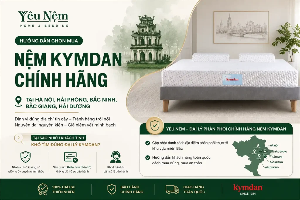 Nệm Kymdan Miền Bắc Mua Ở Đâu? Yêu Nệm Tư Vấn Online 1-1, Giao Tận Nhà 1 Đại Lý Nệm Kymdan Miền Bắc: Showroom Chính Hãng & Giao Hàng Tận Nơi 2026