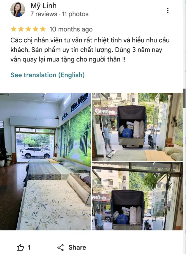 Mua nệm Kymdan chính hãng Hà Nội ở đâu? Địa chỉ showroom và bảng giá 2026 10 📸 Ảnh chụp từ review Yêu Nệm từ Google Maps