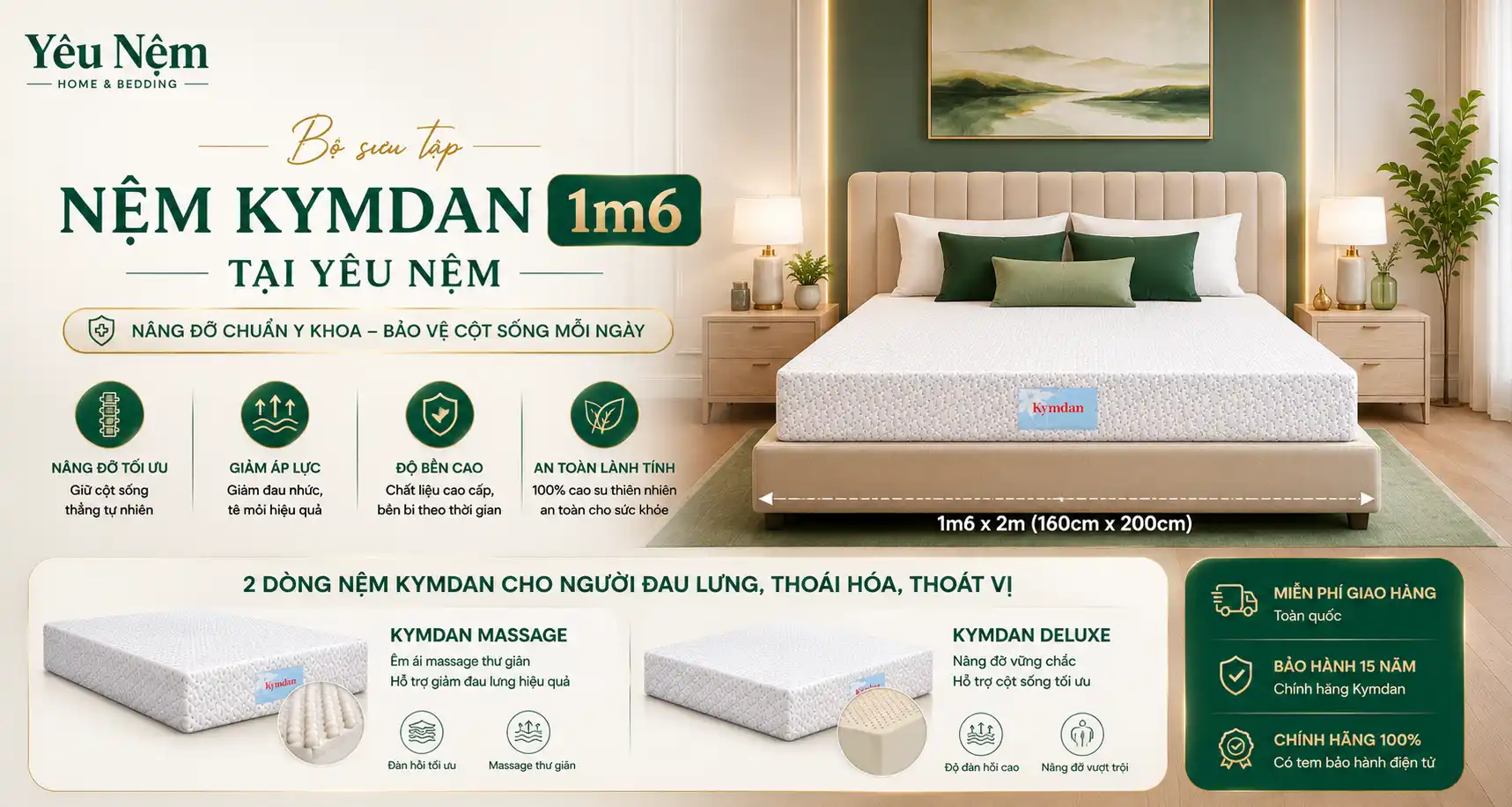 Bộ sưu tập nệm Kymdan 1m6 chính hãng tại Yêu Nệm