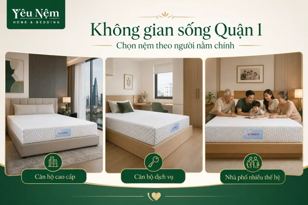 Mua nệm Kymdan Quận 1 ở đâu? Nên chọn dòng Deluxe hay Massage cho cư dân trung tâm? 3 Đặc điểm không gian sống tại Quận 1 và nhu cầu chọn nệm phù hợp