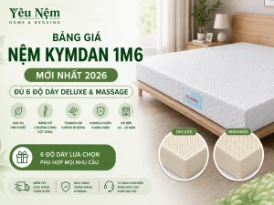 Bảng Giá Nệm Kymdan 1m6 Mới Nhất 2026: Đủ 6 Độ Dày Deluxe & Massage