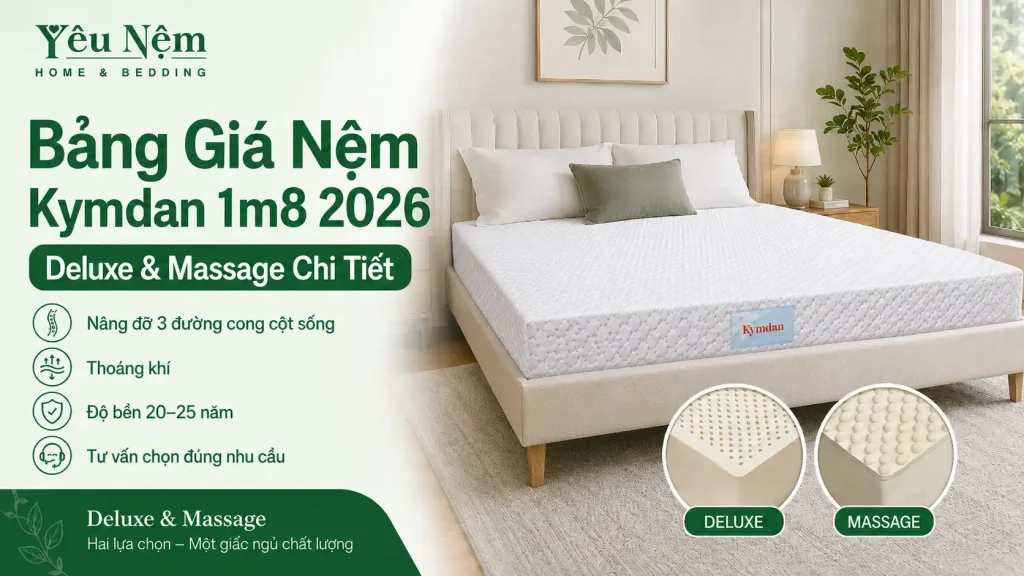 Bảng Giá Nệm Kymdan 1m8 mới nhất 2026 — Deluxe & Massage Chi Tiết 1 Bảng Giá Nệm Kymdan 1m8 2026 — Deluxe & Massage Chi Tiết
