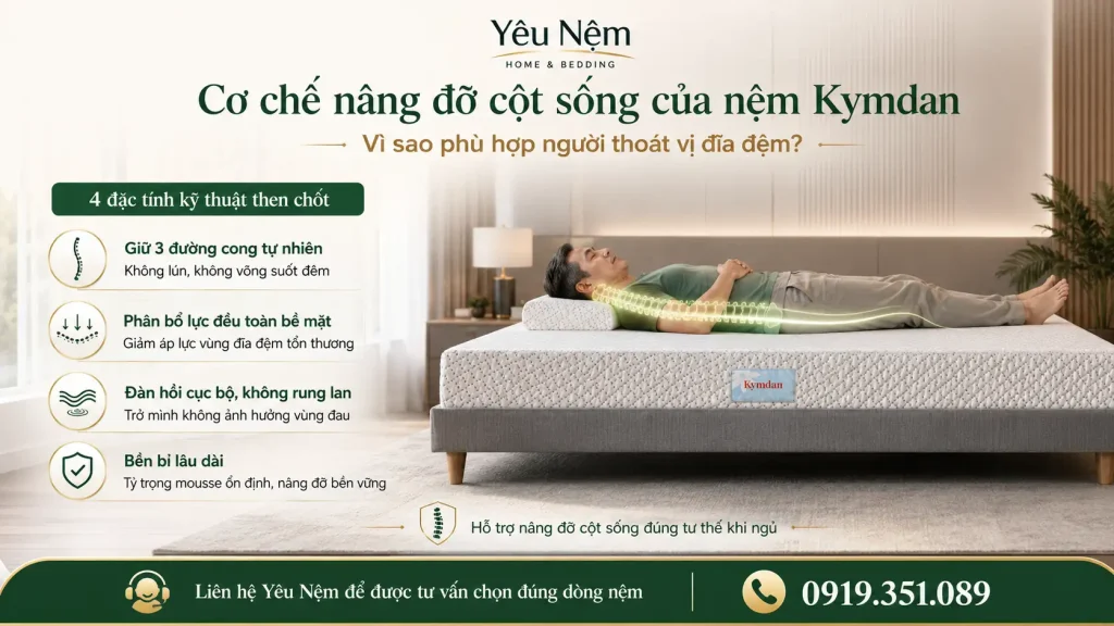 Cơ chế nâng đỡ cột sống của nệm Kymdan. Vì sao phù hợp người thoát vị đĩa đệm?