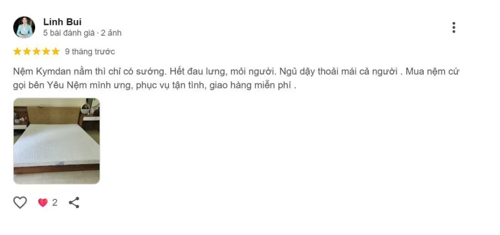 Đánh giá thực tế từ khách hàng Kymdan Yêu Nệm (google map)