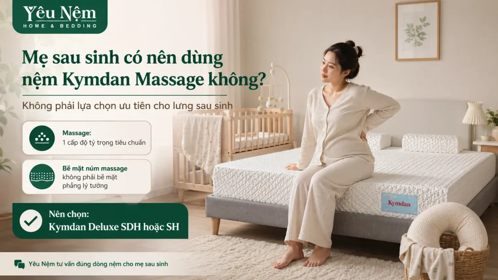 Nệm Cho Phụ Nữ Sau Sinh Đau Lưng: Chọn Loại Nào Để Lưng Phục Hồi Nhanh? 9 Mẹ sau sinh có nên dùng nệm Kymdan Massage không?