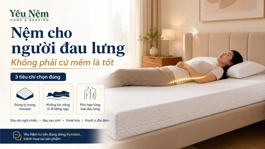 Nệm cho người đau lưng — 3 tiêu chí vàng để chọn đúng, không làm bệnh nặng hơn [2026]