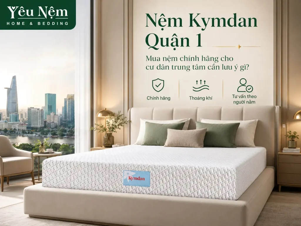 Mua nệm Kymdan Quận 1 ở đâu? Nên chọn dòng Deluxe hay Massage cho cư dân trung tâm? 1 Nệm Kymdan Quận 1 — Mua nệm chính hãng cho cư dân trung tâm cần lưu ý gì
