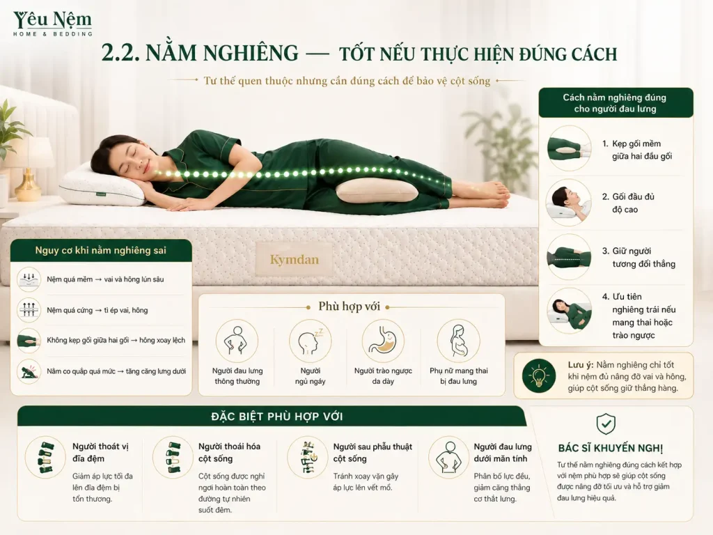 Tư Thế Nằm Ngủ Cho Người Đau Lưng: Nằm Ngửa, Nghiêng Hay Sấp? 4 Nằm Nghiêng — Tốt Nếu Thực Hiện Đúng Cách
