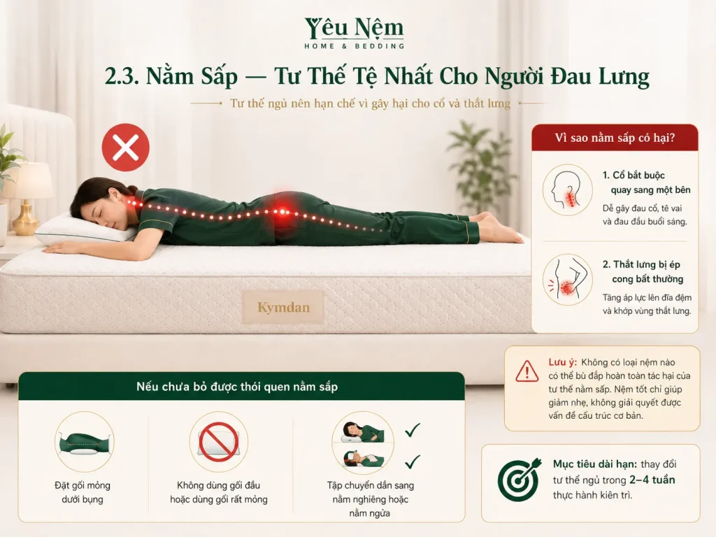Tư Thế Nằm Ngủ Cho Người Đau Lưng: Nằm Ngửa, Nghiêng Hay Sấp? 5 Nằm Sấp — Tư Thế Tệ Nhất Cho Người Đau Lưng
