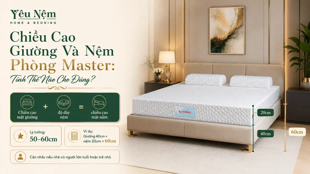 Vì Sao Biệt Thự Thường Lựa Chọn Nệm Kymdan 20cm Cho Phòng Ngủ Cao Cấp 5 Chiều Cao Giường Và Nệm Phòng Master: Tính Thế Nào Cho Đúng?