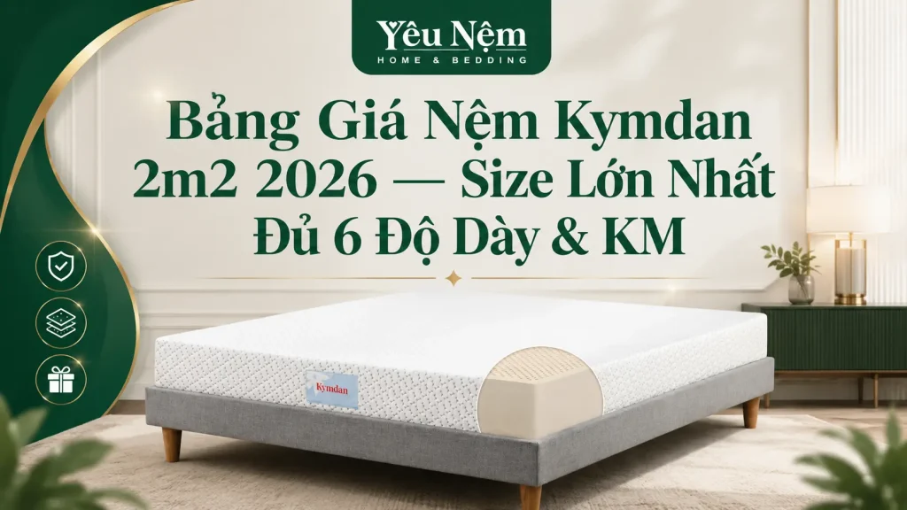 Bảng Giá Nệm Kymdan 2m2 2026: Giá Bao Nhiêu & Chọn Loại Nào Cho Đúng? 2 Bảng Giá Nệm Kymdan 2m2 2026 — Size Lớn Nhất Đủ 6 Độ Dày & KM