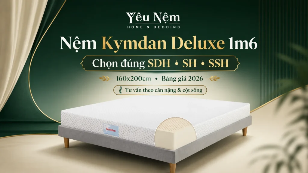 Nệm Kymdan Deluxe 1m6 — 3 Cấp Độ Đàn Hồi & Bảng Giá