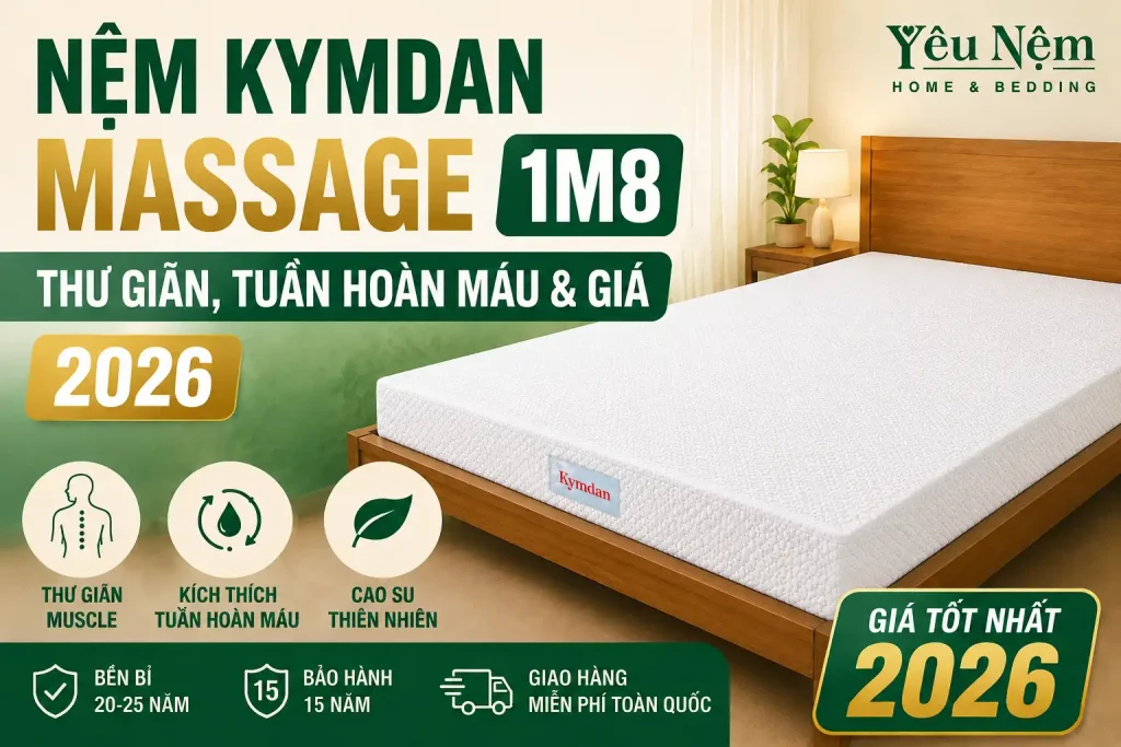 Nệm Kymdan Massage 1m8 Phù Hợp Với Ai? Nằm Có Êm, Có Thư Giãn Không? 2 Nệm Kymdan Massage 1m8 — Thư Giãn, Tuần Hoàn Máu & Giá Tốt Nhất 2026