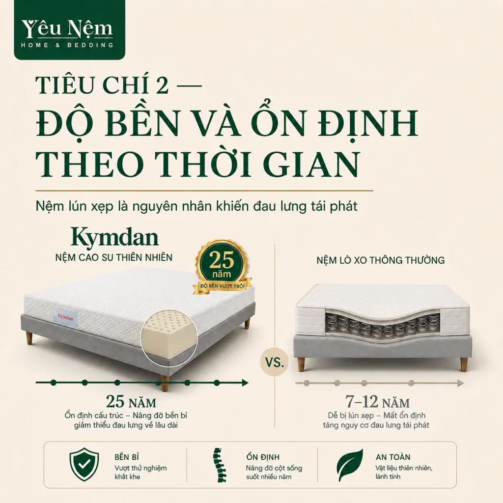 Nệm Cao Su Hay Nệm Lò Xo Tốt Hơn Cho Người Đau Lưng? 3 Tiêu chí 2 — Độ bền và ổn định theo thời gian