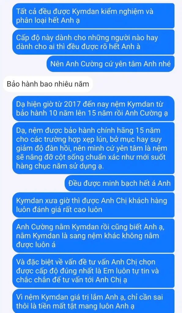 Mua Nệm Kymdan Tại Khánh Hòa – Gợi Ý Đại Lý Uy Tín, Chính Hãng, Giao Tận Nơi 4 Yêu Nệm luôn tư vấn rõ ràng về chính sách bảo hành của Kymdan đến khách hàng