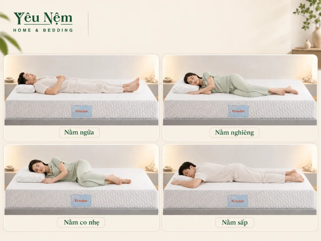 Nệm Kymdan 10cm Cho Người Đau Lưng Có Thật Sự Phù Hợp? 7 Các tư thế nằm ngủ