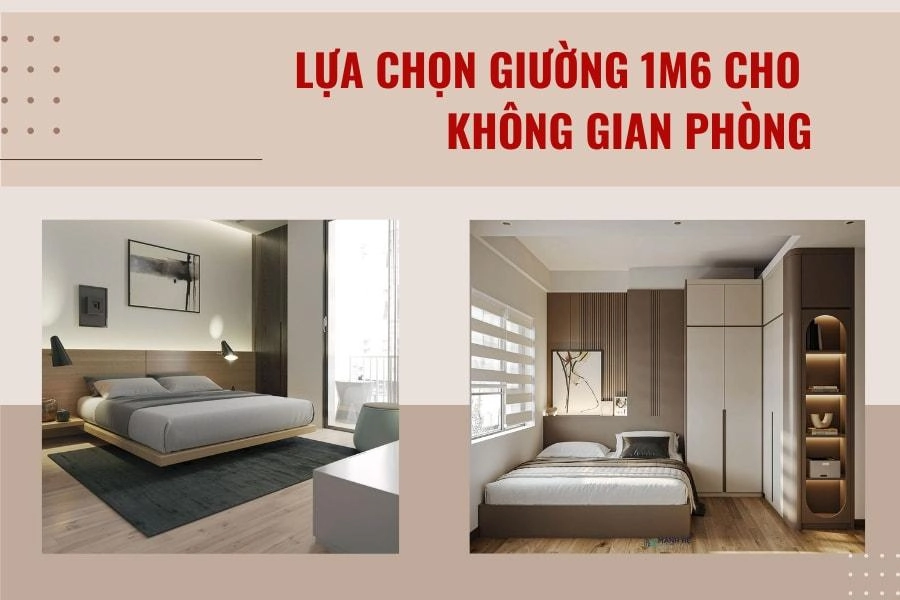 Bật Mí Cách Chọn Kích Thước Giường Ngủ Và Nệm Theo Diện Tích 5 Giường 1m4 hoặc 1m6 sẽ hợp lý hơn với phòng khoảng 9m²