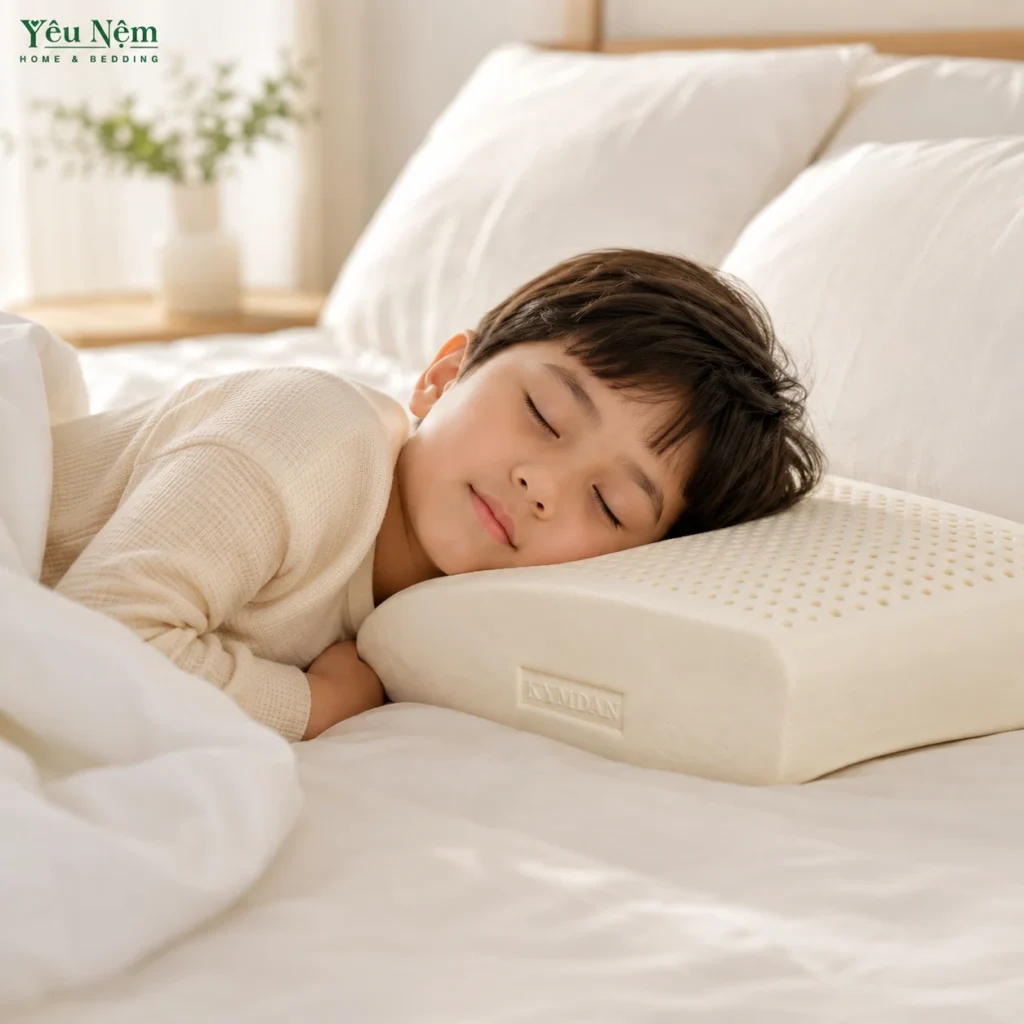 Gối Cao Su Kymdan Có Nóng Bí Không, Có Dùng Được Cho Trẻ Nhỏ Không? 6 Gối cao su Kymdan có thể dùng cho trẻ nhỏ khi bé đã đến độ tuổi phù hợp để dùng gối