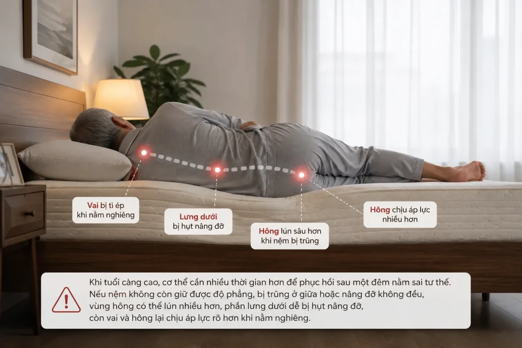 Nệm Kymdan Cho Người Lớn Tuổi – Món Quà Sức Khỏe Ý Nghĩa Mùa Vu Lan 2 Nệm không giữ được độ đàn hồi sẽ nâng đỡ không đều