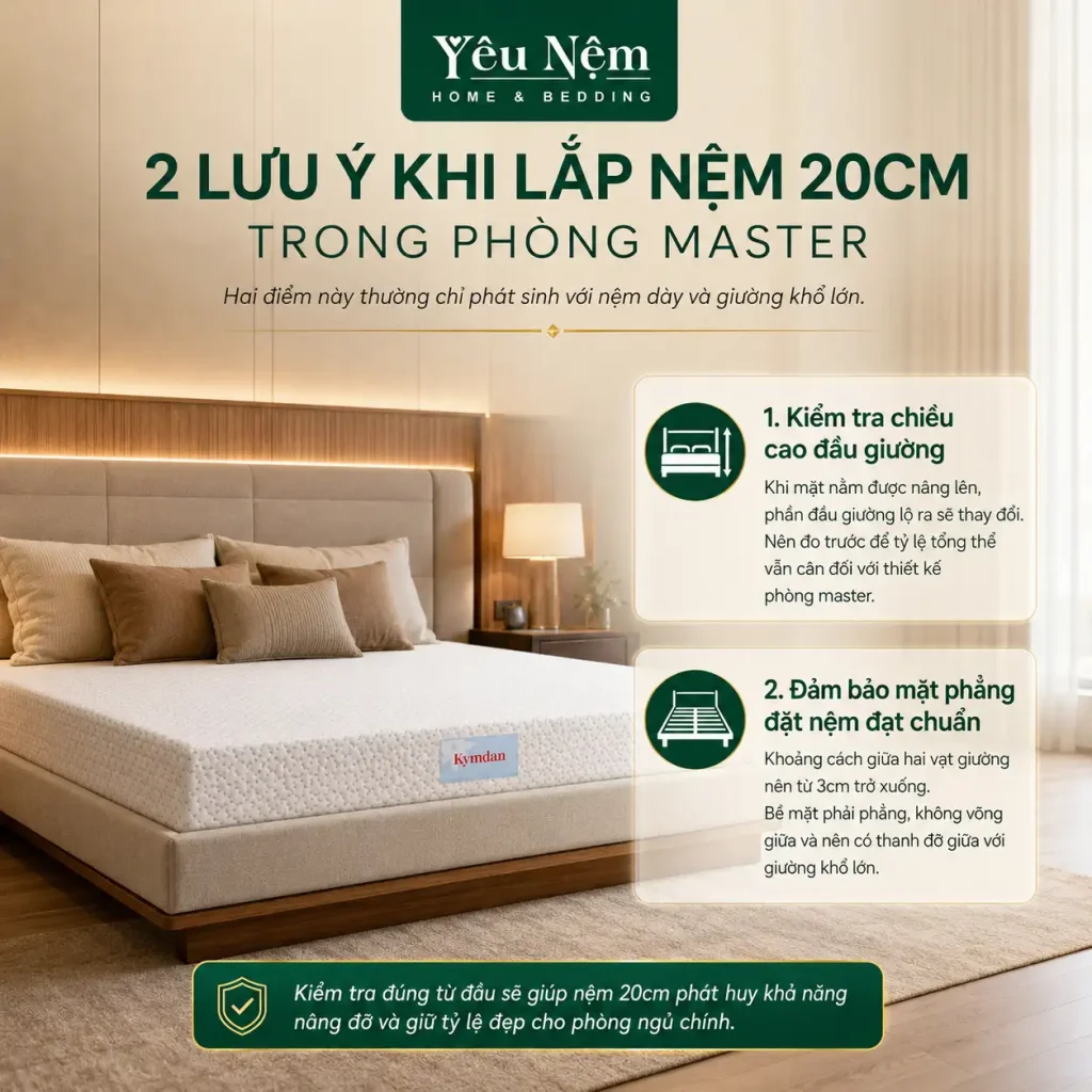 Nệm Kymdan 20cm Cho Phòng Ngủ Master: Khi Nào Nên Chọn Bản Dày Nhất? 9 2 lưu ý khi lắp nệm 20cm trong phòng master