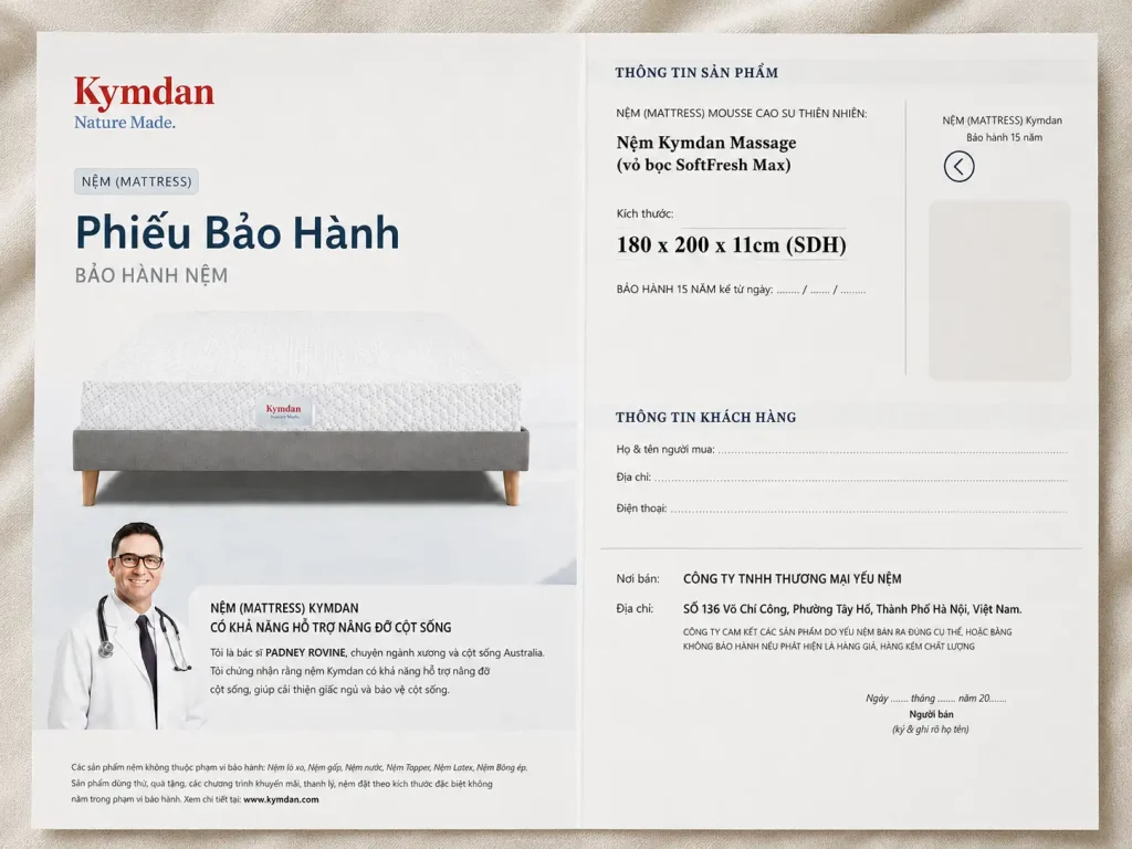 Nệm Kymdan Tại Cần Thơ: Địa Chỉ, Bảng Giá, Giao Tận Nhà 7 Mỗi chiếc nệm Kymdan luôn có đầy đủ hóa đơn, chứng từ, phiếu bảo hành điện tử và vật lý kèm theo nệm