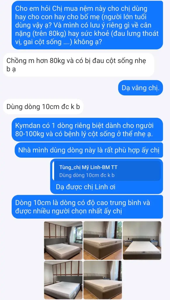 Các cấp độ đàn hồi của nệm Kymdan 20cm: SDH, SH và SSH? 7 Tại Yêu Nệm, anh chị có thể gửi kích thước giường, cân nặng người nằm và tình trạng lưng để được tư vấn cấp đàn hồi phù hợp.