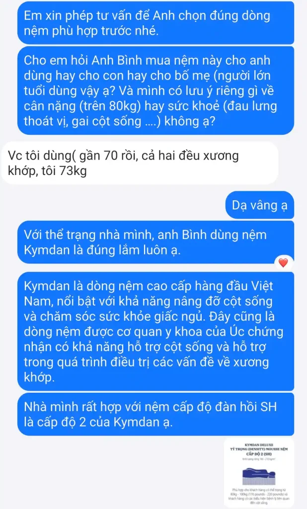 Yêu Nệm tư vấn theo từng thể trạng cho khách hàng tại Bến Tre