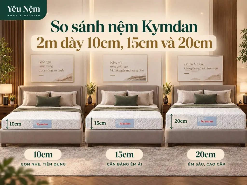 Nệm Kymdan 2m Độ Dày Nào Tốt? So Sánh 10cm, 15cm, 20cm 6 So sánh nệm Kymdan 2m dày 10cm, 15cm và 20cm