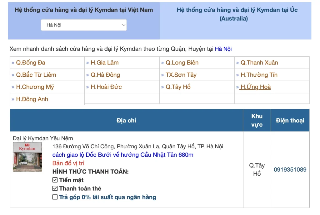 Nệm Kymdan Tại Vũng Tàu: Địa Chỉ Và Bảng Giá 2026 6 thông tin đại lý Yêu Nệm được đăng công khai trên website của Kymdan.