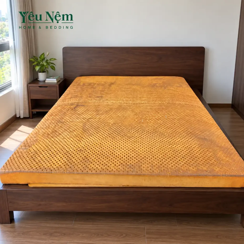 Review độ bền của nệm Kymdan. Có thật dùng bền đến 30 năm? 9 Tấm nệm Kymdan sau khi được sử dụng hơn 20 năm tại nhà khách hàng của Yêu Nệm vẫn bền vì được bảo quản đúng cách
