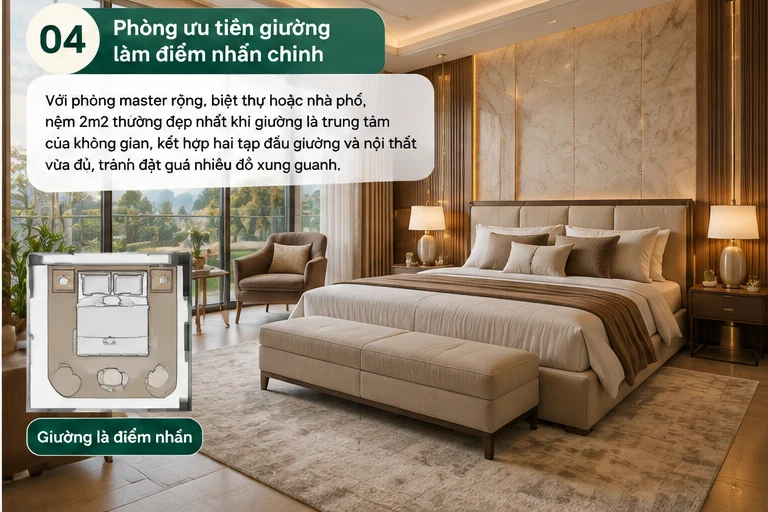Những Thiết Kế Và Kích Thước Phòng Ngủ Nào Hợp Với Nệm Kymdan 2m2? 7 Phòng ưu tiên giường làm điểm nhấn chính