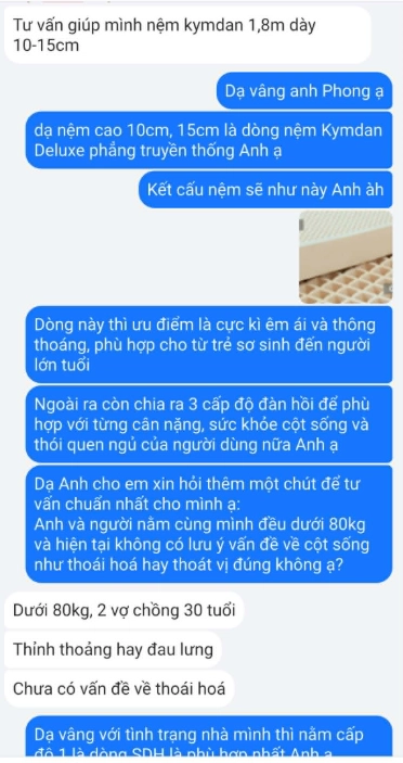 Mua Nệm Kymdan 2m2 Ở Đâu Chính Hãng, Giao Tận Nhà? 8 Yêu nệm luôn hỗ trợ tư vấn cá nhân hóa rõ ràng để khách hàng chọn được tấm nệm phù hợp nhất