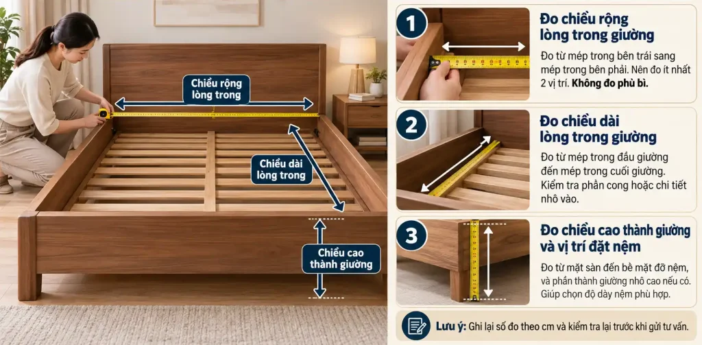 Hướng dẫn đo kích thước giường đúng cách tại nhà
